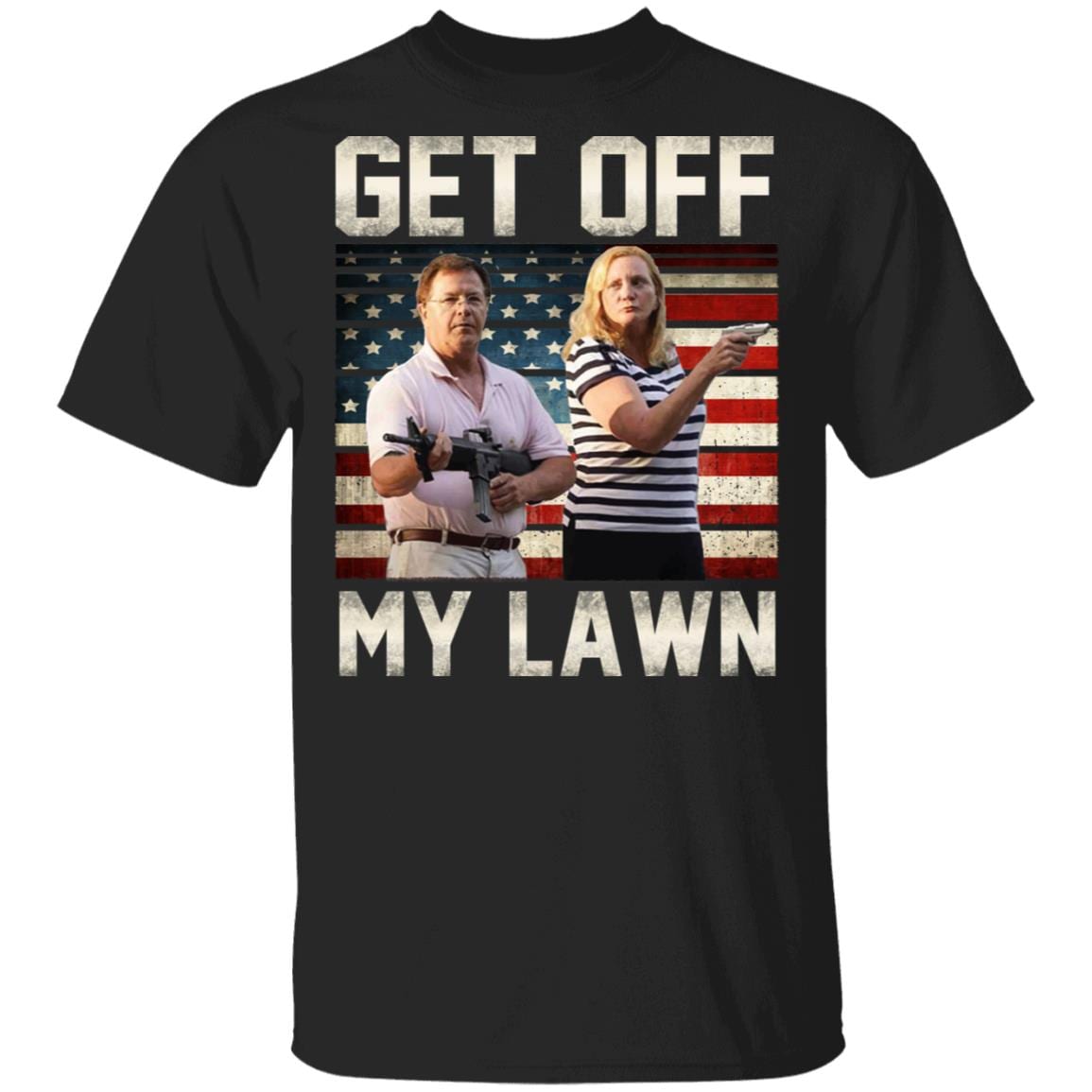 Get Off My Lawn Funny Ken And Karen Pointing Gun T-Shirt, Black, Unisex T-Shirt