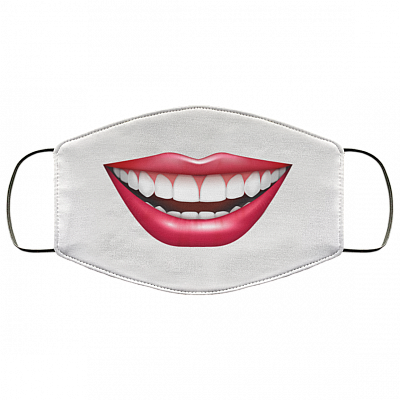 Smiling Face Mask - Pink Lips Washable Reusable Custom – Printed Cloth Face Mask Cover, White, Cloth Face Mask
