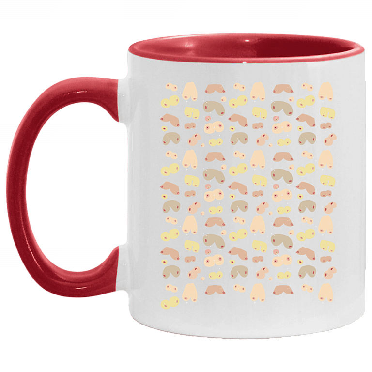 Feminist Art Boob Ceramic Coffee Mug - Body Positive Gifts Mug, White/Red, 11 oz. Accent Mug