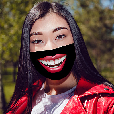 Alternative view of Smiling Face Mask - Pink Lips Washable Reusable Custom – Printed Cloth Face Mask Cover