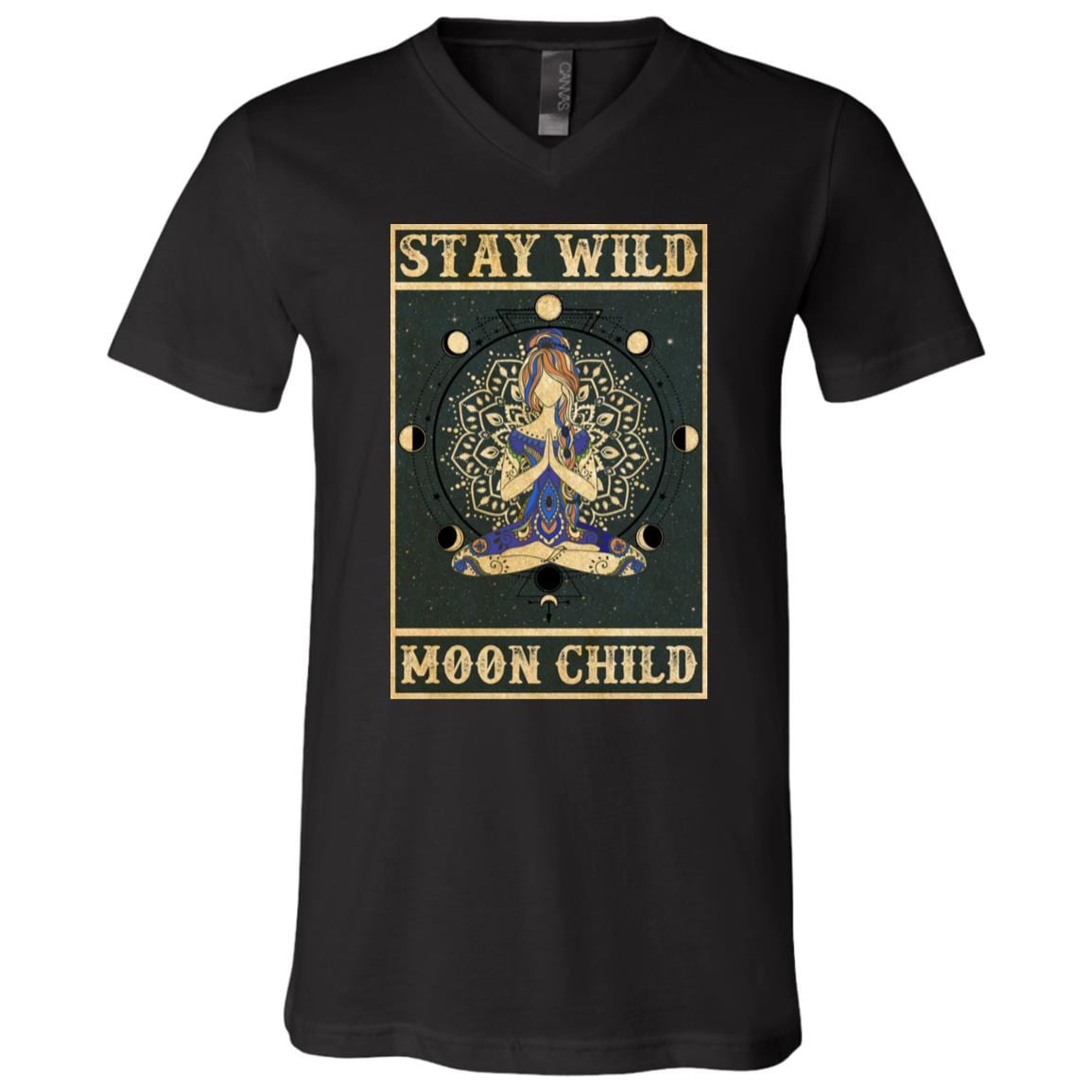 Stay Wild Moon Child Namaste Yoga Lady T-Shirt - V-Neck Shirt, Black, V-Neck T-Shirt
