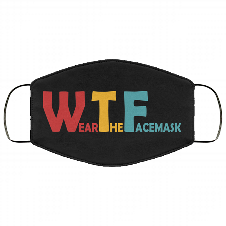 WTF Wear The Face Mask Washable Reusable Custom - Printed Cloth Face Mask Cover, Black, Cloth Face Cover