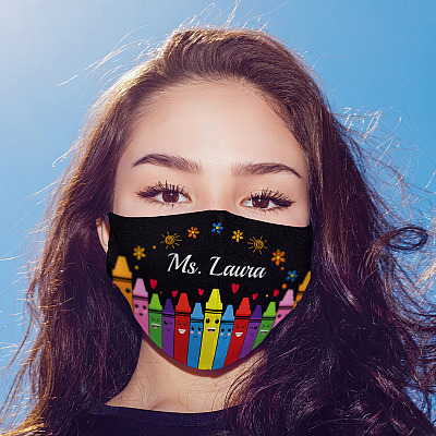 Alternative view of Personalized Teacher Colorful Crayons Washable Reusable Custom - Printed Cloth Face Mask Cover