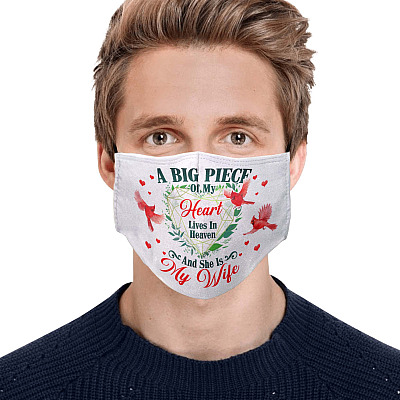 Alternative view of A Big Piece Of My Heart Lives In Heaven And She Is My Wife Printed Cloth Face Mask Cover