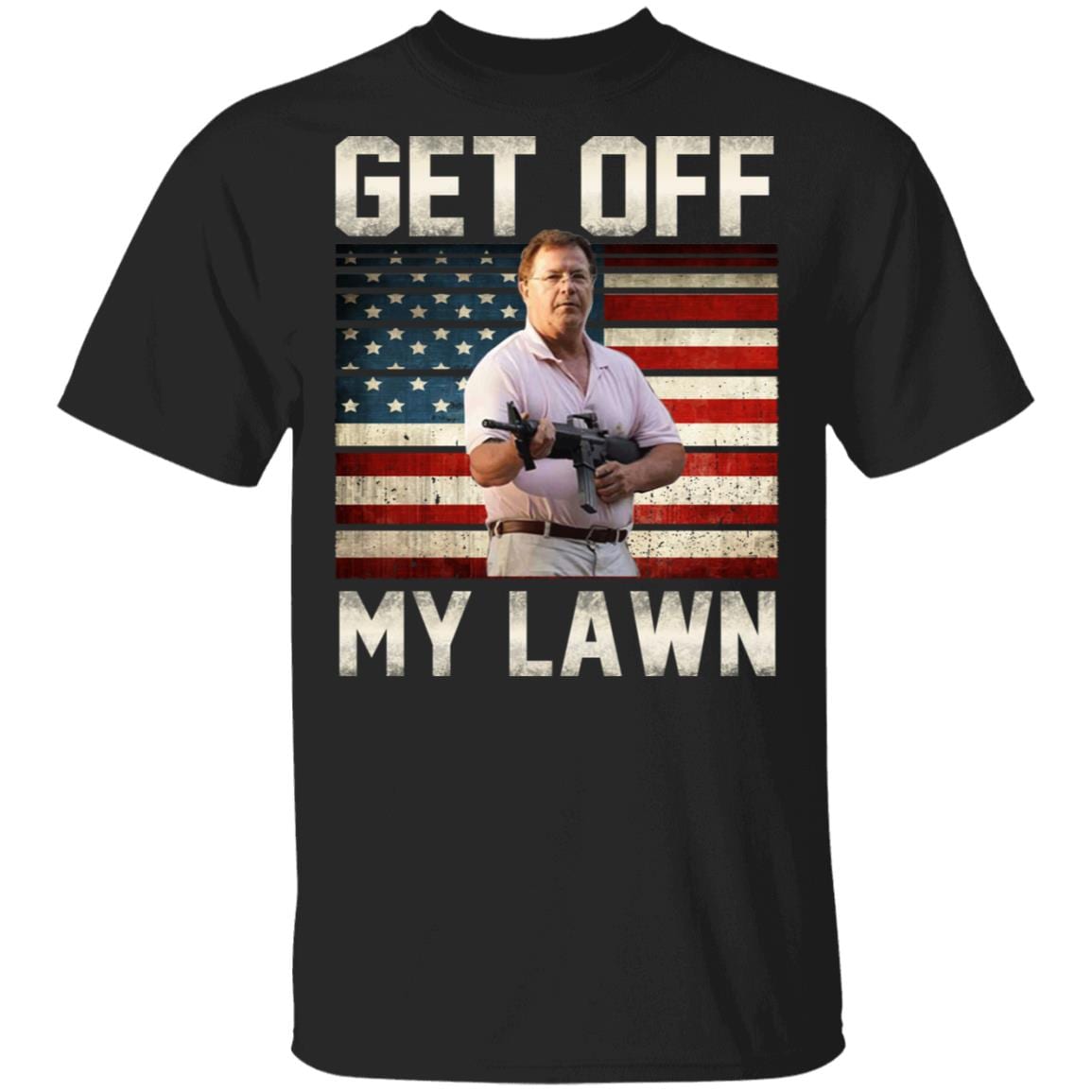 Get Off My Lawn Funny Ken Pointing Gun T-Shirt, Black, Unisex T-Shirt