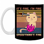 Dungeon Meowster It's Fine I'm Fine Everything Fine D&D Vintage Retro Coffee Mug - Beer Stein - Water Bottle, Black, 11 oz. White Mug