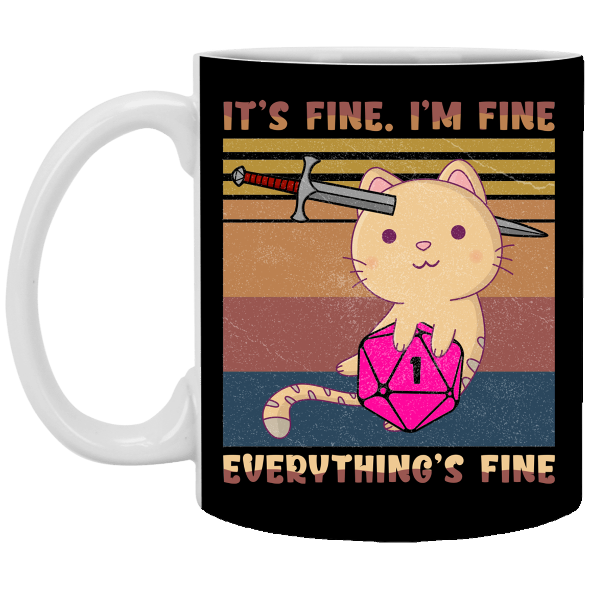 Dungeon Meowster It's Fine I'm Fine Everything Fine D&D Vintage Retro Coffee Mug - Beer Stein - Water Bottle, Black, 11 oz. White Mug Dungeon Meowster It's Fine I'm Fine Everything Fine D&D Vintage Retro Coffee Mug - Beer Stein - Water Bottle, Black, 11 oz. White Mug