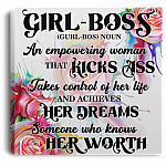 Girl Boss Definition Gallery Wrapped Framed Canvas Prints – Unframed Poster, White, 0.75'' Framed Canvas