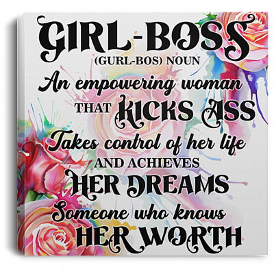 Girl Boss Definition Gallery Wrapped Framed Canvas Prints – Unframed Poster, White, 0.75'' Framed Canvas