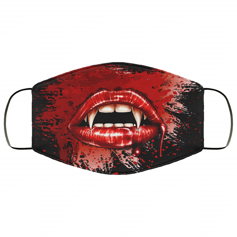 Red Lips Vampire Halloween Mask Washable Reusable Custom – Printed Cloth Face Mask Cover, White, Cloth Face Cover