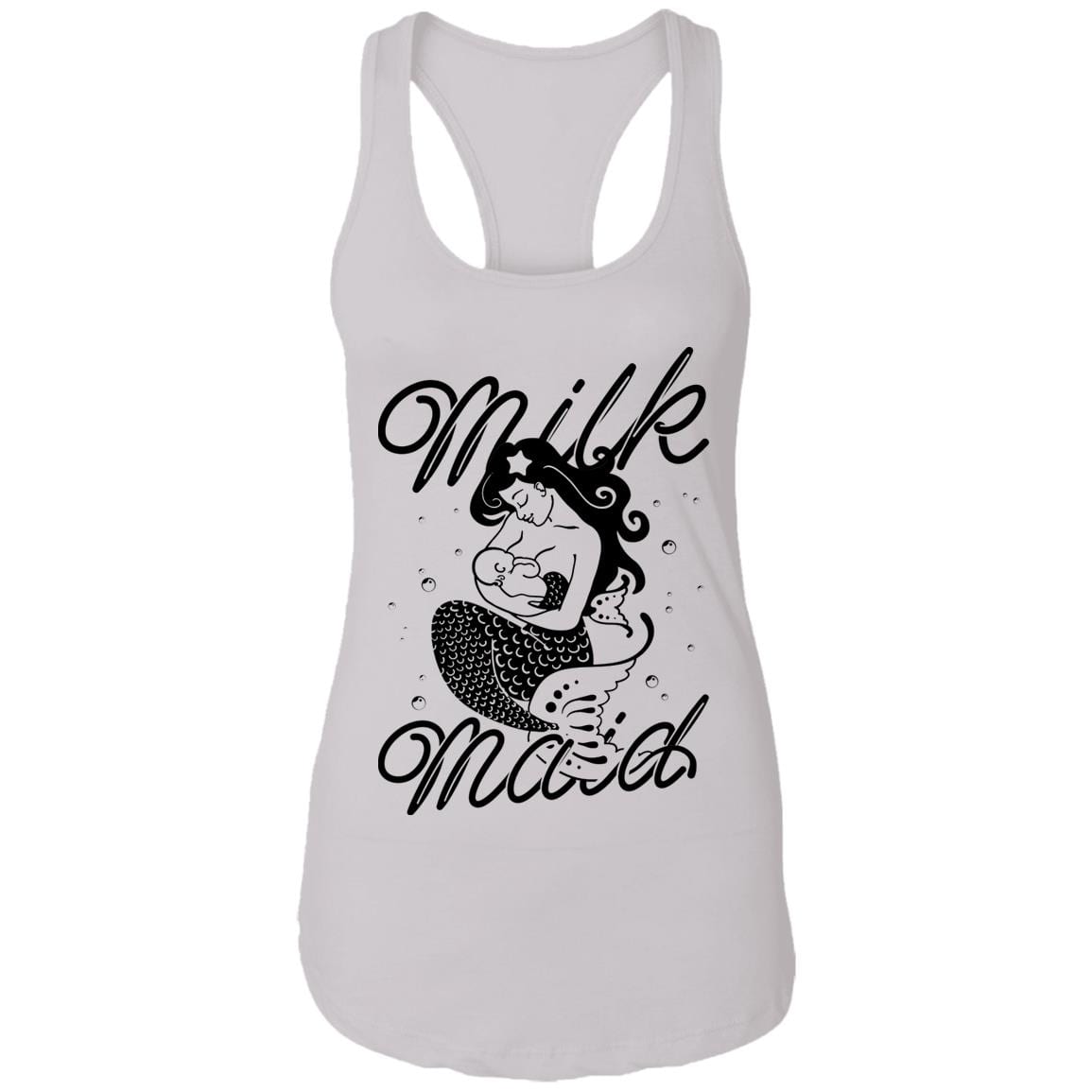 Milk Maid Breastfeeding Funny Mom Mermaid Momlife Motherhood Light Cotton Tank Top - Racerback Tank, White, Ladies Racerback Tank