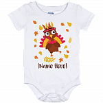 Personalized Little Thanksgiving Turkey Baby Onesie - Baby Infant Bodysuit - Cute Newborn Thanksgiving Gift, White, Baby Onesie - 12 Month