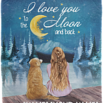 Personalized I Love You to the Moon and Back Golder Retriever Dog Lovers Fleece Blanket - Mink Sherpa Blanket, White, Cozy Plush Fleece Blanket - 50x60