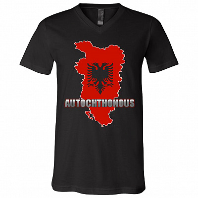 Autochthonous Albania Flag History T-shirt - V-neck, Black, V-Neck T-Shirt