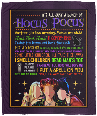 It's Just A Bunch of Hocus Three Witches Fleece Blanket - Premium Sherpa Blanket - Woven Blanket, White, Cozy Plush Fleece Blanket - 50x60