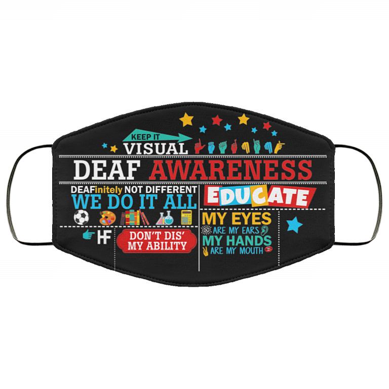 Deaf Awareness Washable Reusable Custom – Printed Cloth Face Mask Cover, Black, Cloth Face Cover
