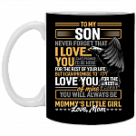 To My Son Never Forget That I Love You From Mom Eagle Ceramic Coffee Mug - Beer Stein - Water Bottle, Black, 11 oz. White Mug