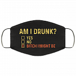 Am I Drunk - Bitchimight Be - Washable Reusable Custom Printed Cloth Face Mask Cover, White, Cloth Face Cover