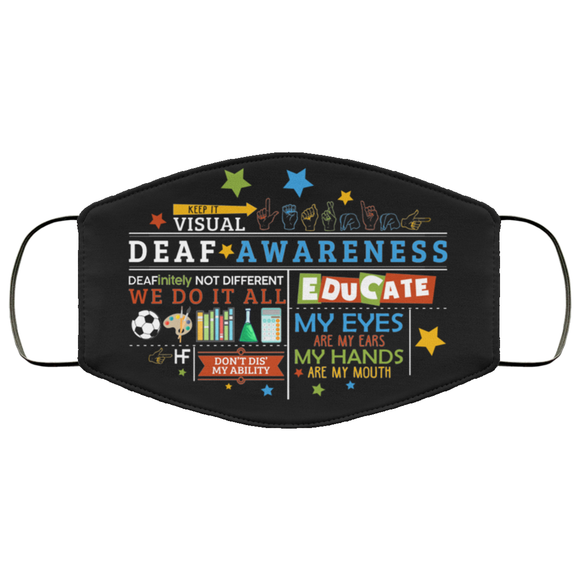 Keep It Visual Deaf Awareness Washable Reusable Custom - Printed Cloth Face Mask Cover, Black, Cloth Face Cover Keep It Visual Deaf Awareness Washable Reusable Custom - Printed Cloth Face Mask Cover, Black, Cloth Face Cover