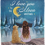 Personalized I Love You to the Moon and Back Golder Retriever Fleece Blanket - Premium Mink Sherpa Blanket, White, Cozy Plush Fleece Blanket - 50x60