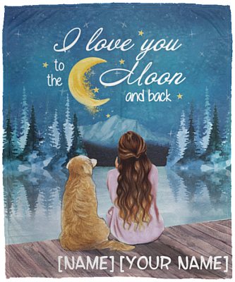 Personalized I Love You to the Moon and Back Golder Retriever Fleece Blanket - Premium Mink Sherpa Blanket, White, Cozy Plush Fleece Blanket - 50x60