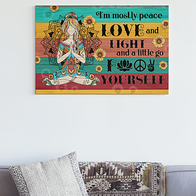 Alternative view of I'm Mostly Peace Love And Light A Little Go Fuck Yourself Wrapped Framed Canvas - Unframed Poster