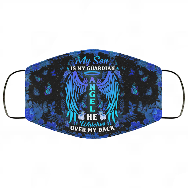 My Son Is Guardian He Watch Me Over My Back Blue Washable Reusable Custom – Printed Cloth Face Mask Cover, Black, Cloth Face Cover