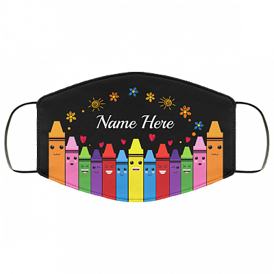 Personalized Teacher Colorful Crayons Washable Reusable Custom - Printed Cloth Face Mask Cover, Black, Cloth Face Cover