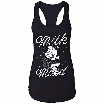 Milk Maid Breastfeeding Funny Mom Mermaid Momlife Motherhood Cotton Tank Top - Racerback Tank, Black, Ladies Racerback Tank