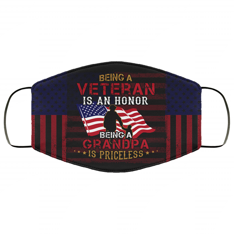 Being A Veteran Is An Honor Being Grandpa Is Priceless Washable Reusable Custom Printed Cloth Face Mask Cover, Black, Cloth Face Cover