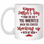 Happy Father's Day From The Kid You Inherited Coffee Mug - Beer Stein - Water Bottle - Color Changing Mug, White, 11 oz. White Mug