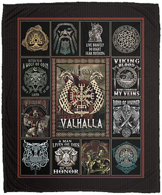 Viking Blood Runs Through My Veins Fleece Blanket - Premium Sherpa Blanket - Woven Blanket, White, Cozy Plush Fleece Blanket - 50x60