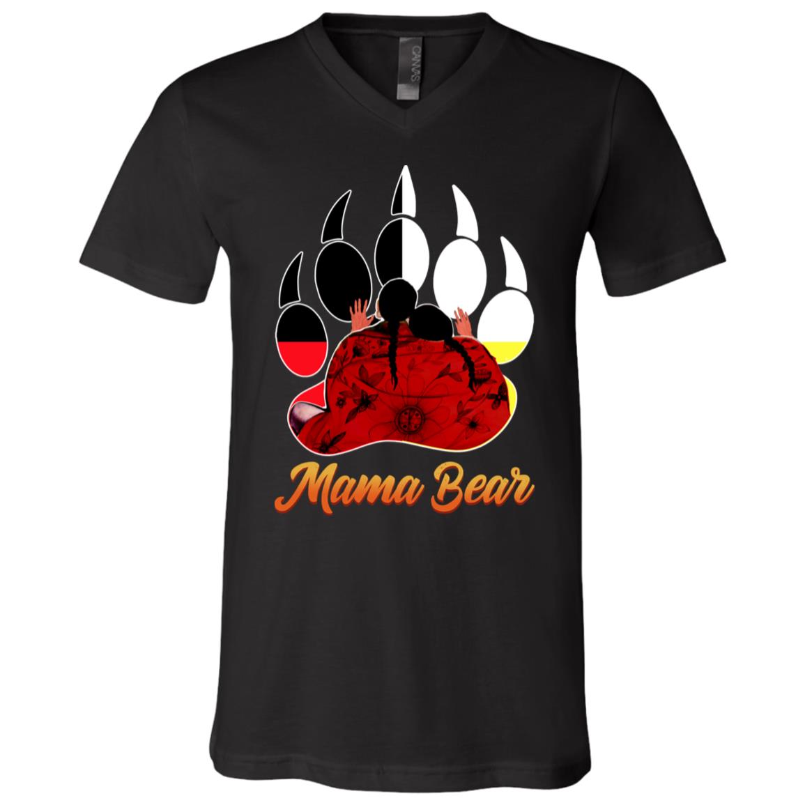 Mama Bear Indigenous Native American Women T-shirt - V-neck, Black, V-Neck T-Shirt