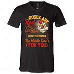 Roses Are Red Violets Are Blue I Have 5 Fingers The Middle One's For You Funny Rooster T-Shirt - V-Neck Shirt, Black, V-Neck T-Shirt