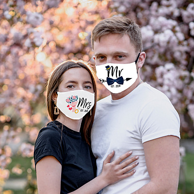 Alternative view of Mr And Mrs Masks For Wedding Or Honeymoon - Bride And Groom Mask - Washable Reusable – Printed Cloth Face Mask Cover