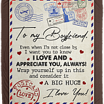 To My Boyfriend Even When I'm Not Close By Fleece Blanket - Premium Sherpa Blanket - Woven Blanket, White, Cozy Plush Fleece Blanket - 50x60