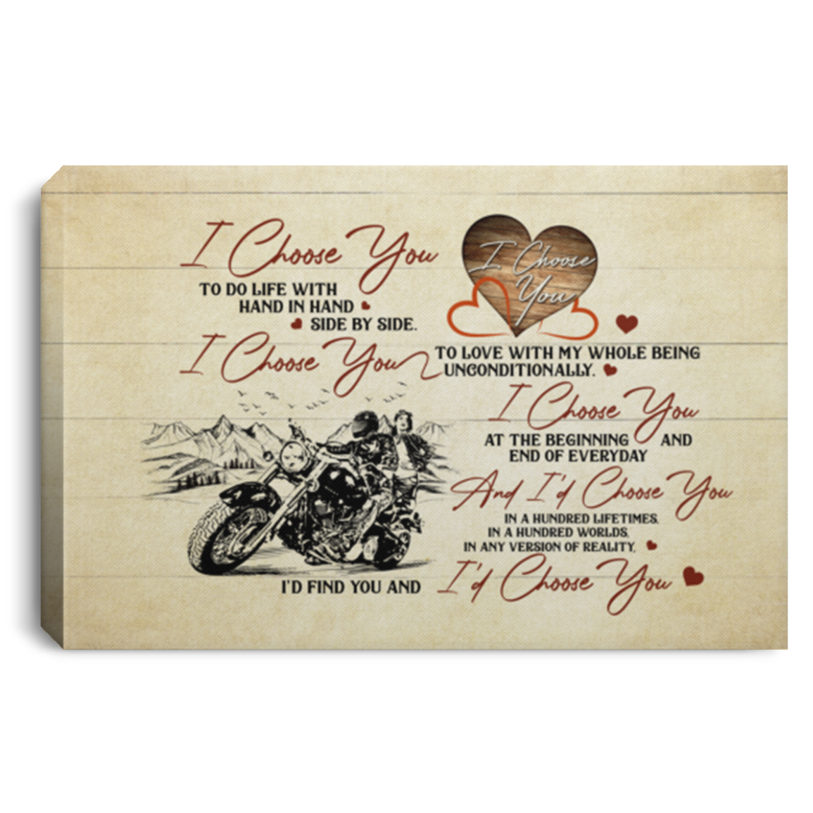 I Choose You Hand In Hand Side By Side Biker Motocycle Wrapped Framed Canvas Prints - Unframed Poster, White, 0.75'' Framed Canvas I Choose You Hand In Hand Side By Side Biker Motocycle Wrapped Framed Canvas Prints - Unframed Poster, White, 0.75'' Framed Canvas