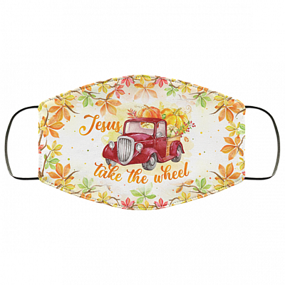 Jesus Take The Wheel Pumpkin Autumn Washable Reusable Custom – Printed Cloth Face Mask Cover, White, Cloth Face Cover