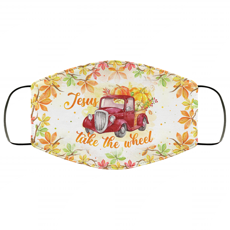 Jesus Take The Wheel Pumpkin Autumn Washable Reusable Custom – Printed Cloth Face Mask Cover, White, Cloth Face Cover