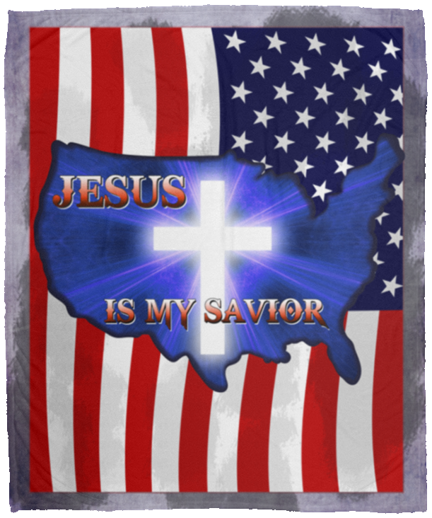 Jesus Is My Savior Christian Cross American Flag Fleece Blanket - Premium Sherpa Blanket - Woven Blanket, White, Cozy Plush Fleece Blanket - 50x60