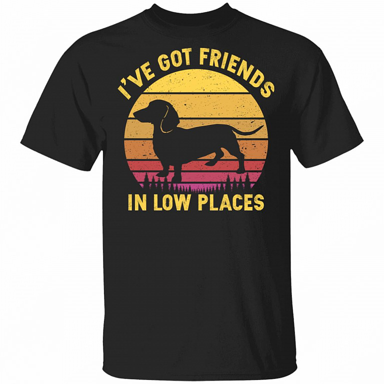 I've Got Friends In Low Places Dachshund T-Shirt - Funny Dog Dad Gift Shirt, Black, Unisex T-Shirt