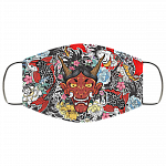 Hannya Japanese Art Washable Reusable Custom – Printed Cloth Face Mask Cover, White, Cloth Face Mask
