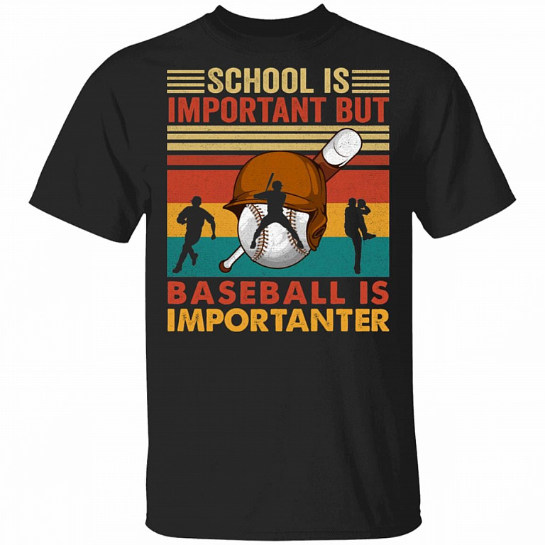 School Is Important But Baseball Is Importanter T-Shirt - Retro Vintage Baseball Shirt, Black, Unisex T-Shirt
