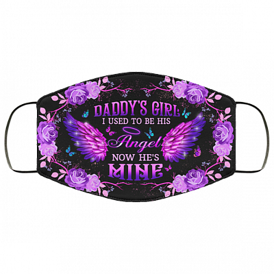 Daddy's Girl I Used To Be His Angel Now He's Mine Washable Reusable Custom - Printed Cloth Face Mask Cover, White, Cloth Face Cover