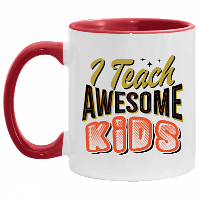 I Teach Awesome Kids Quarantine Teacher 2020 Ceramic Accent Mug - Colored Coffee Mug, White/Red, 11 oz. Accent Mug
