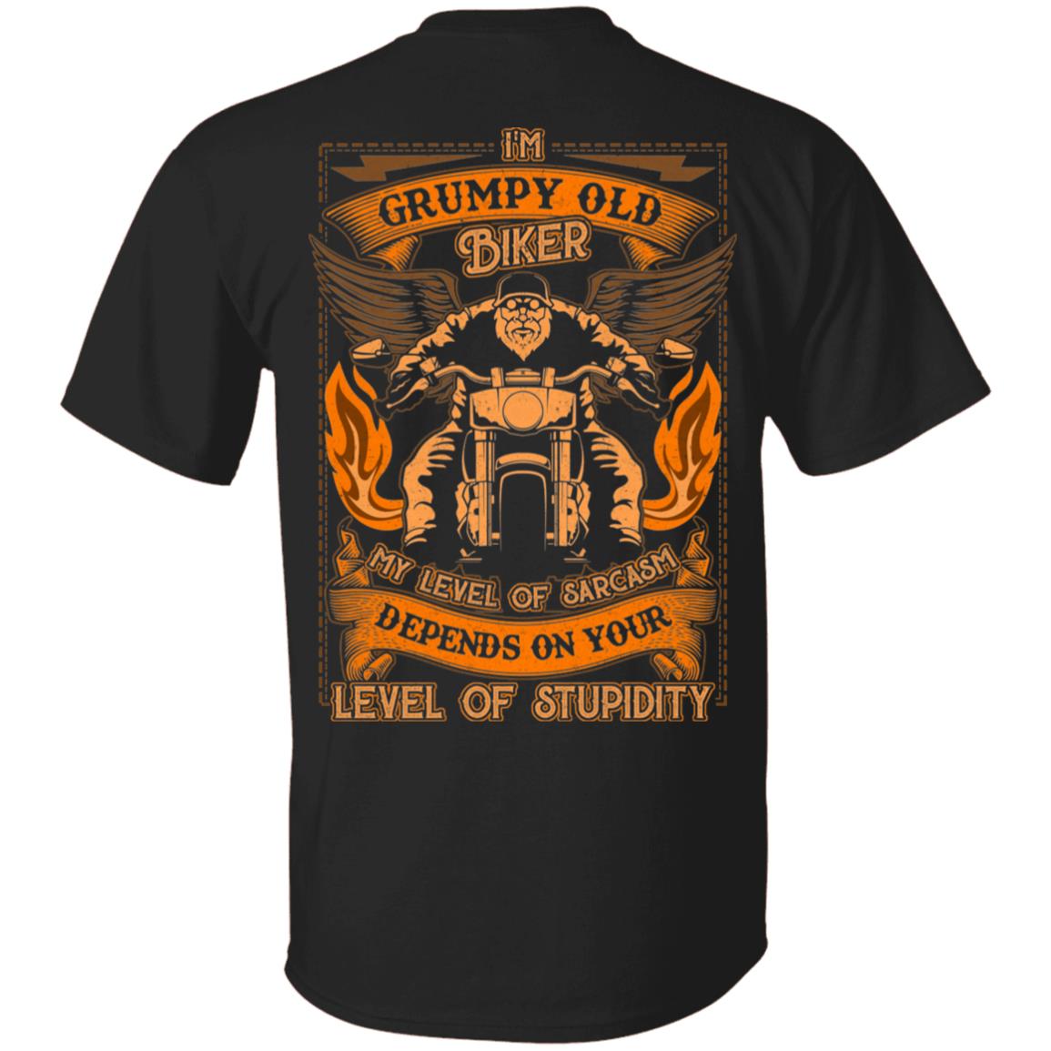 I'm A Grumpy Old Biker Print On Back Shirt - Funny Old Biker Back Shirt, Black, Unisex T-Shirt