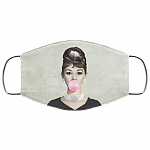 Audrey Hepburn Bubble Gum Washable Reusable Custom - Printed Cloth Face Mask Cover, White, Cloth Face Mask