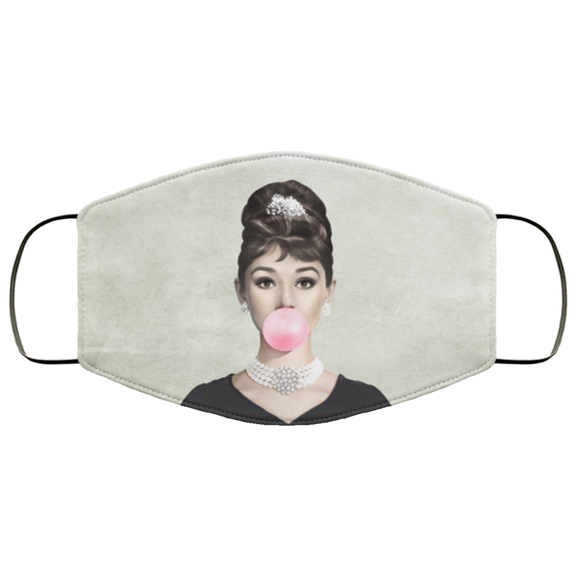 Audrey Hepburn Bubble Gum Washable Reusable Custom - Printed Cloth Face Mask Cover, White, Cloth Face Mask