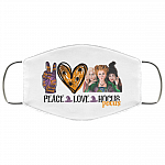 Peace Love Three Witches Hocus Pocus Halloween Washable Reusable Custom Printed Cloth Face Mask Cover, White, Cloth Face Cover