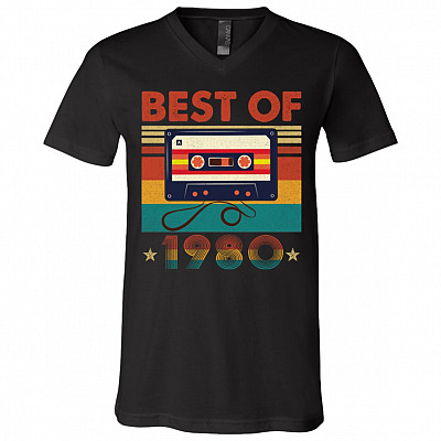 Best Of 1980 Vintage Cassette Tap Birthday T-Shit - V-Neck Shirt, Black, V-Neck T-Shirt
